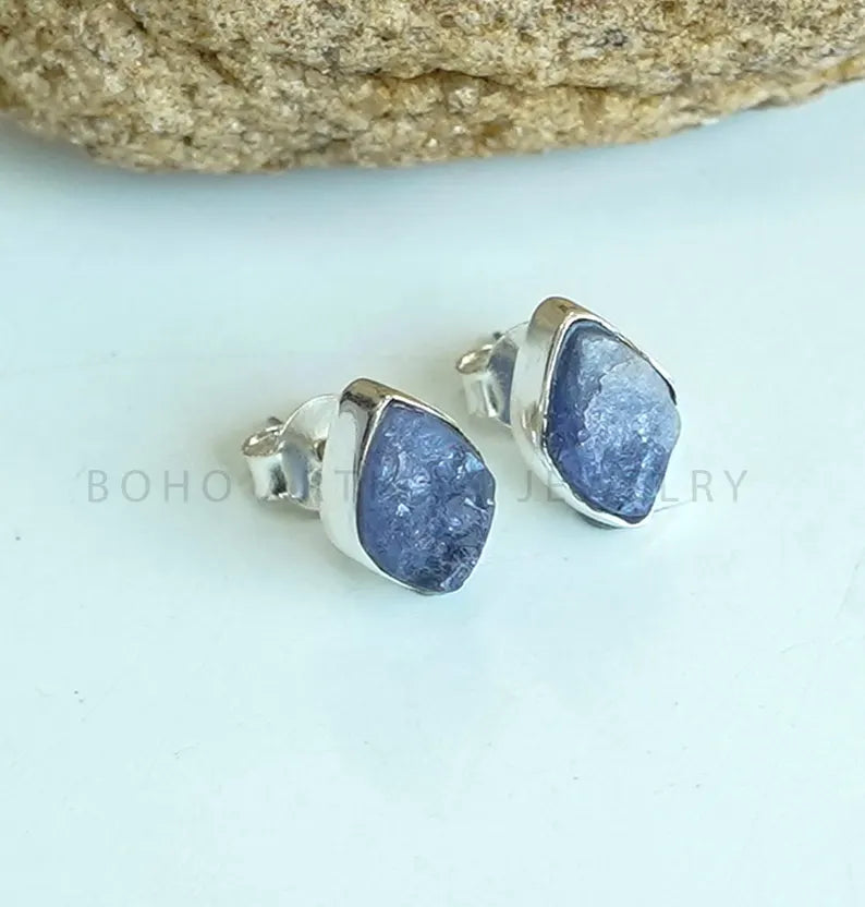 Raw Moonstone Stud Earrings: Handmade Sterling Silver Jewelry
