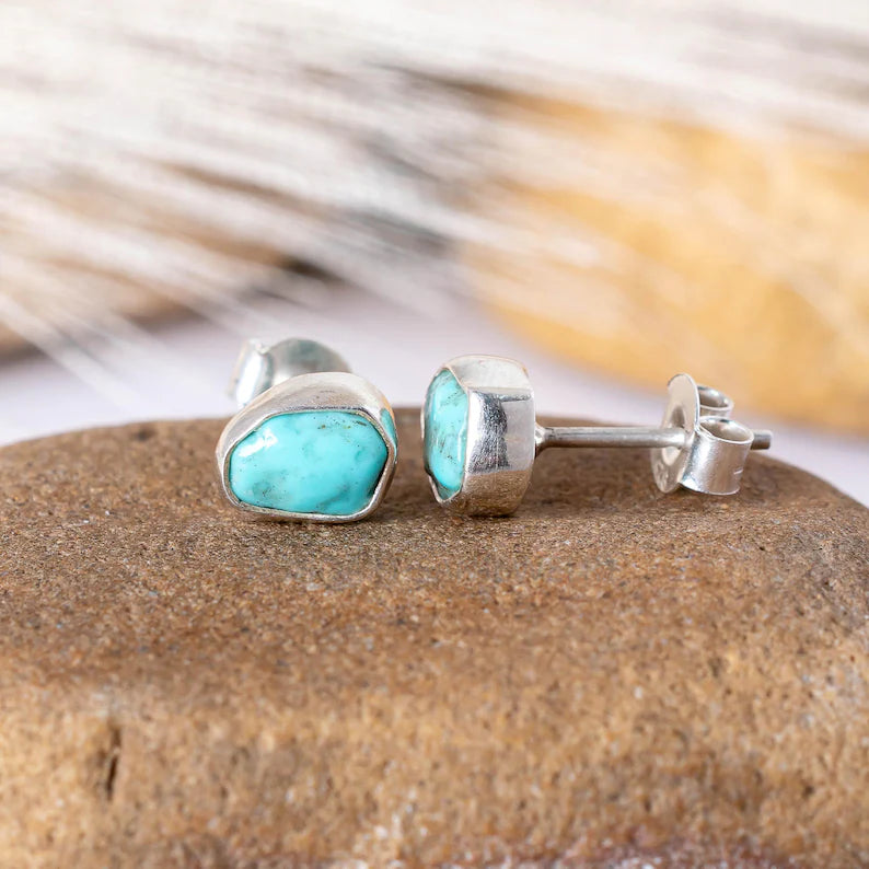 Raw Moonstone Stud Earrings: Sterling Silver, July Birthstone