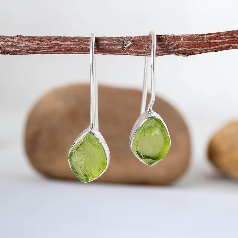 Raw Rose Quartz Earring, Dangle Earring, Silver Handmade Jewelry, Rough stone, 925 Sterling Silver, Pink Gemstone Earrings, Gift For Her