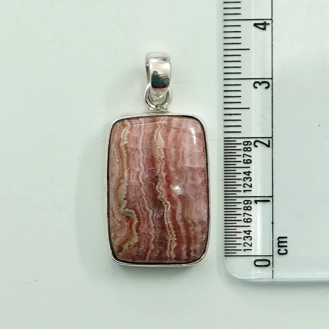 Rhodochrosite Crystal Pendant: 925 Sterling Silver, Boho Jewelry
