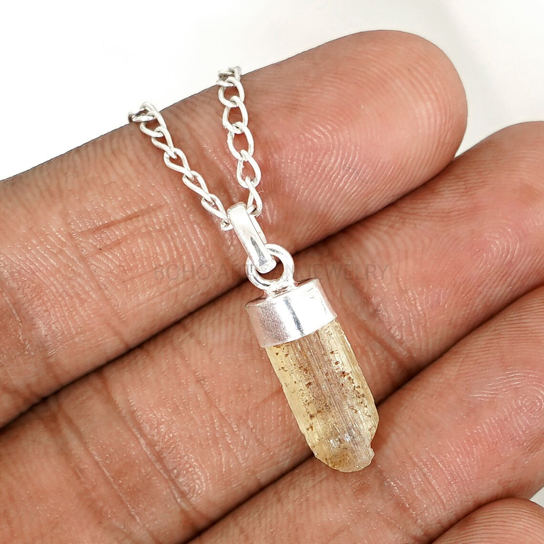 Raw Imperial Topaz Pendant: Sterling Silver November Birthstone Jewelry