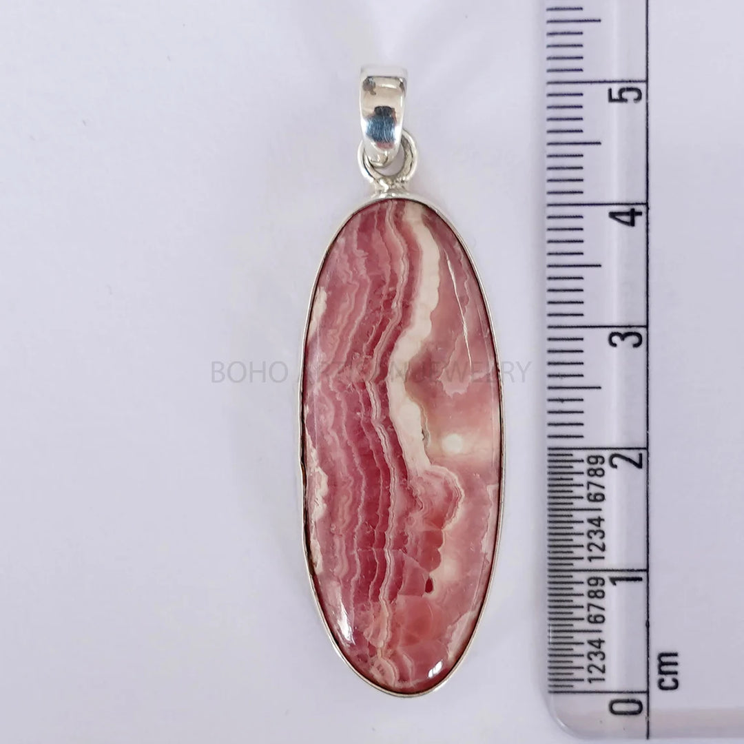 Rhodochrosite Crystal Pendant: 925 Sterling Silver, Boho Jewelry