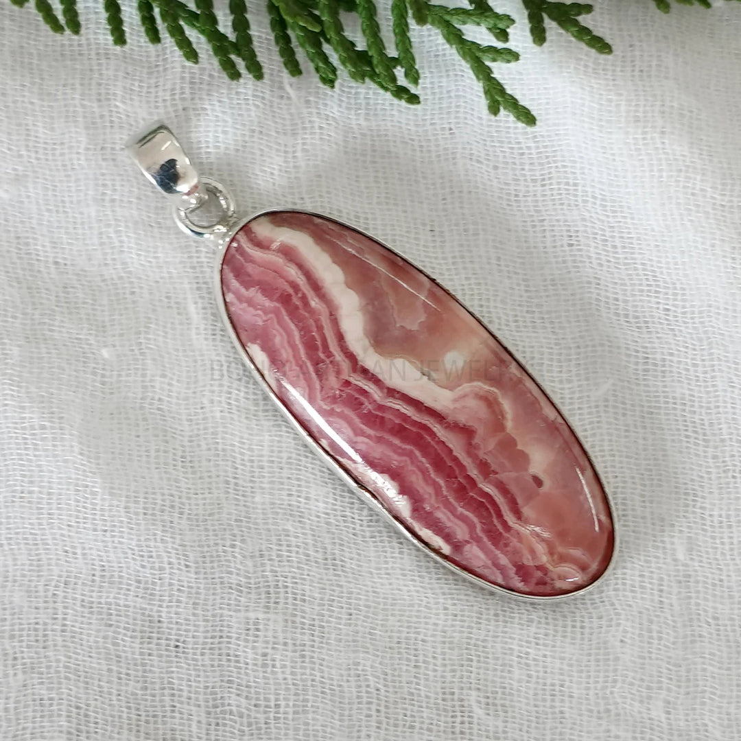 Rhodochrosite Crystal Pendant: 925 Sterling Silver, Boho Jewelry