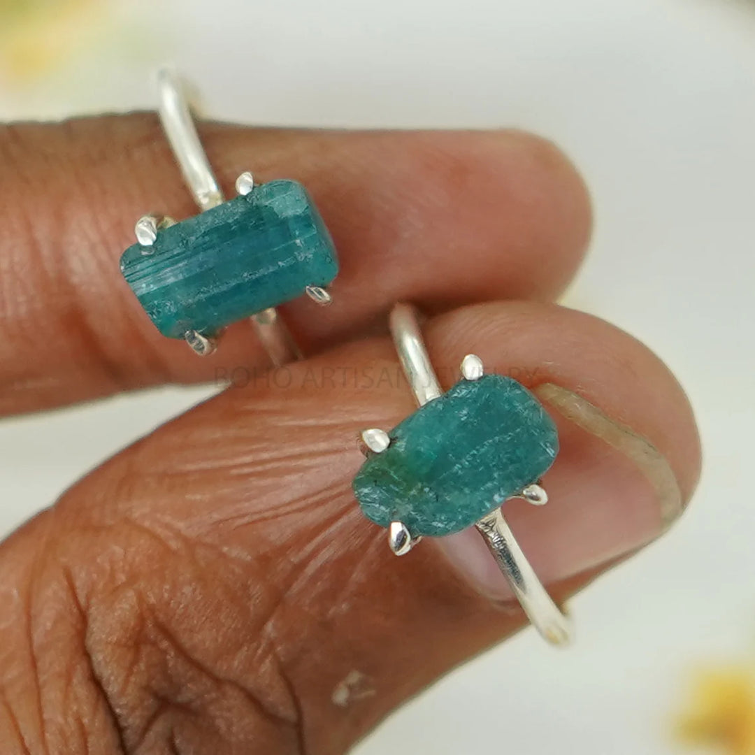 Raw Blue Tourmaline Ring: Sterling Silver Boho Jewelry