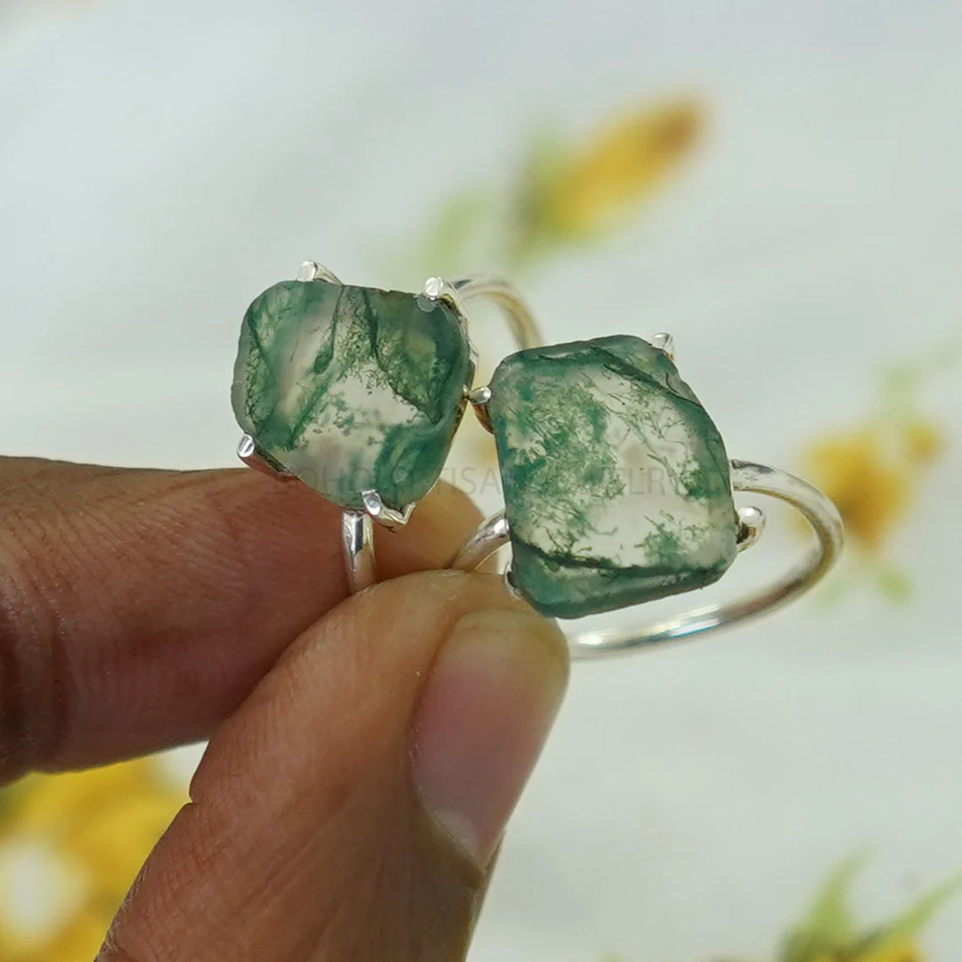 Moss Agate Ring: 925 Sterling Silver, Handmade Boho Jewelry