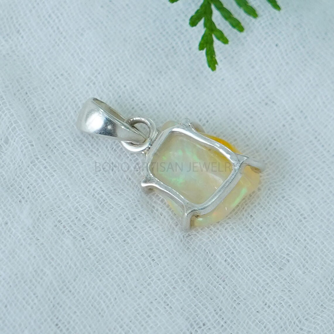 Raw Ethiopian Opal Pendant: Sterling Silver Boho Jewelry