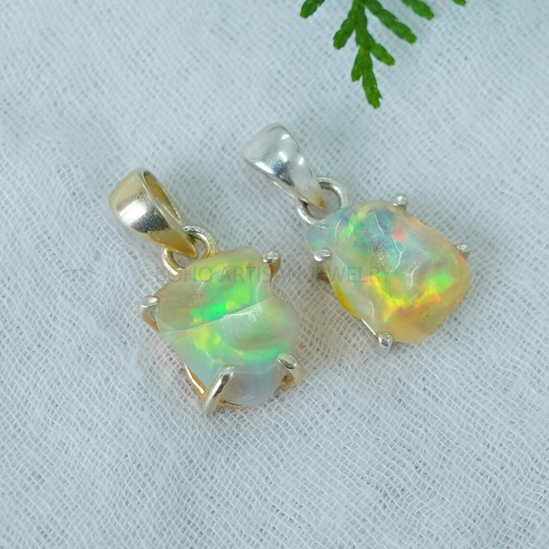 Raw Ethiopian Opal Pendant: Sterling Silver Boho Jewelry