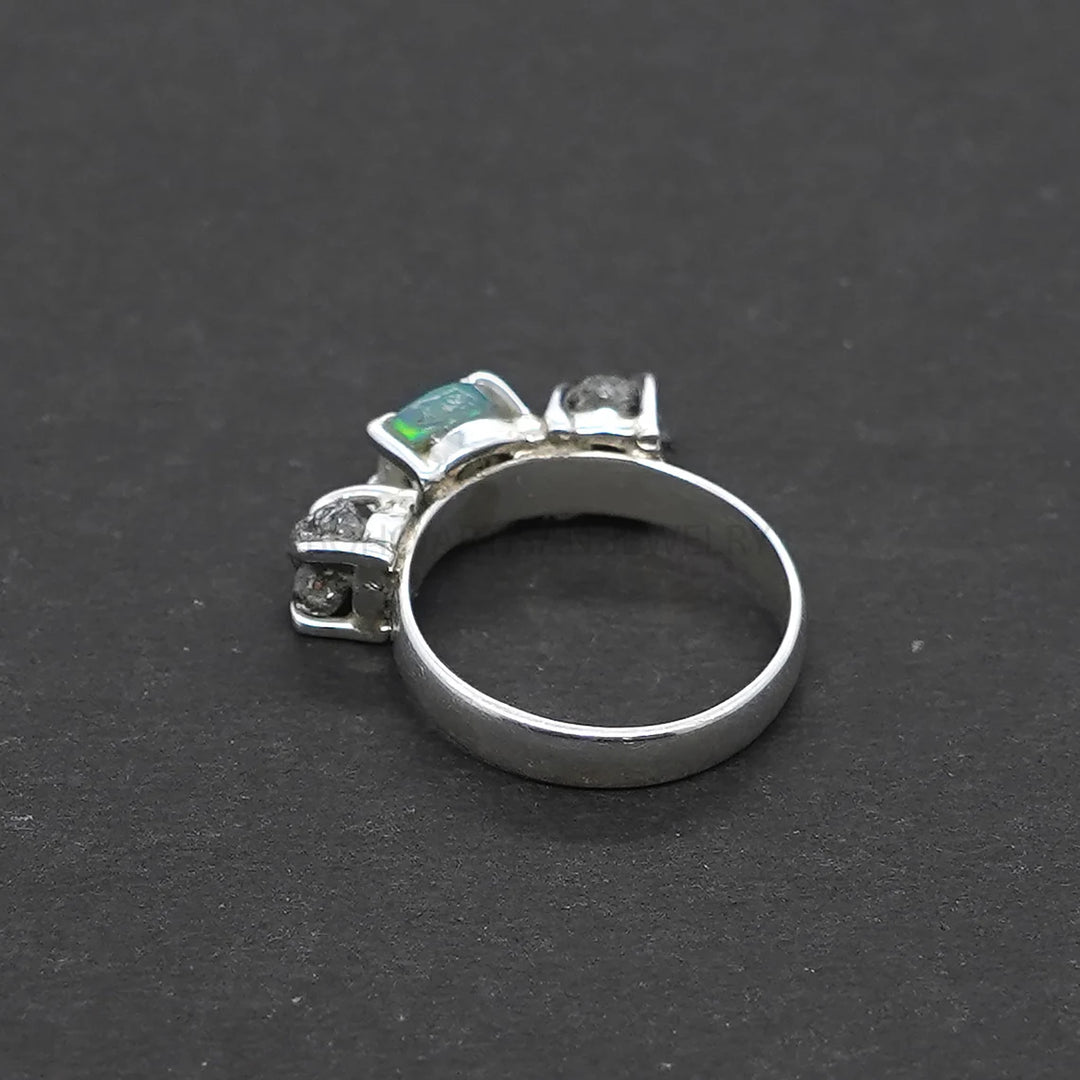 Raw Opal Diamond Ring, Fire Opal Ring, Raw Diamond Ring, October Birthday Gift, Raw Stone Ring, Opal Jewelry - Christmas Gift For Her