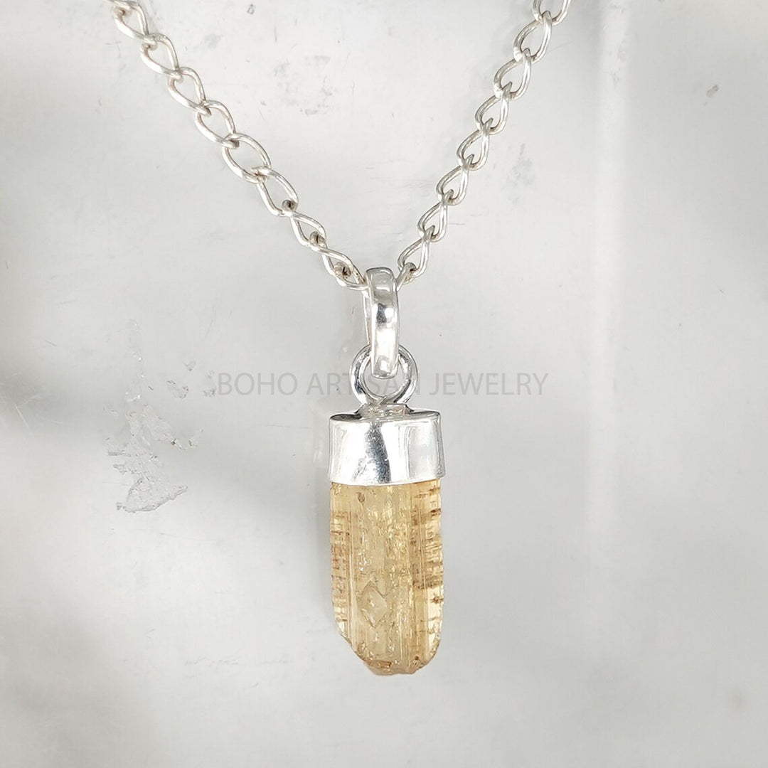 Raw Imperial Topaz Pendant: Sterling Silver November Birthstone Jewelry