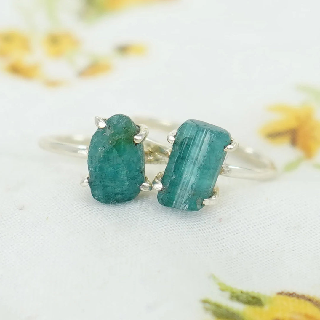 Raw Blue Tourmaline Ring: Sterling Silver Boho Jewelry