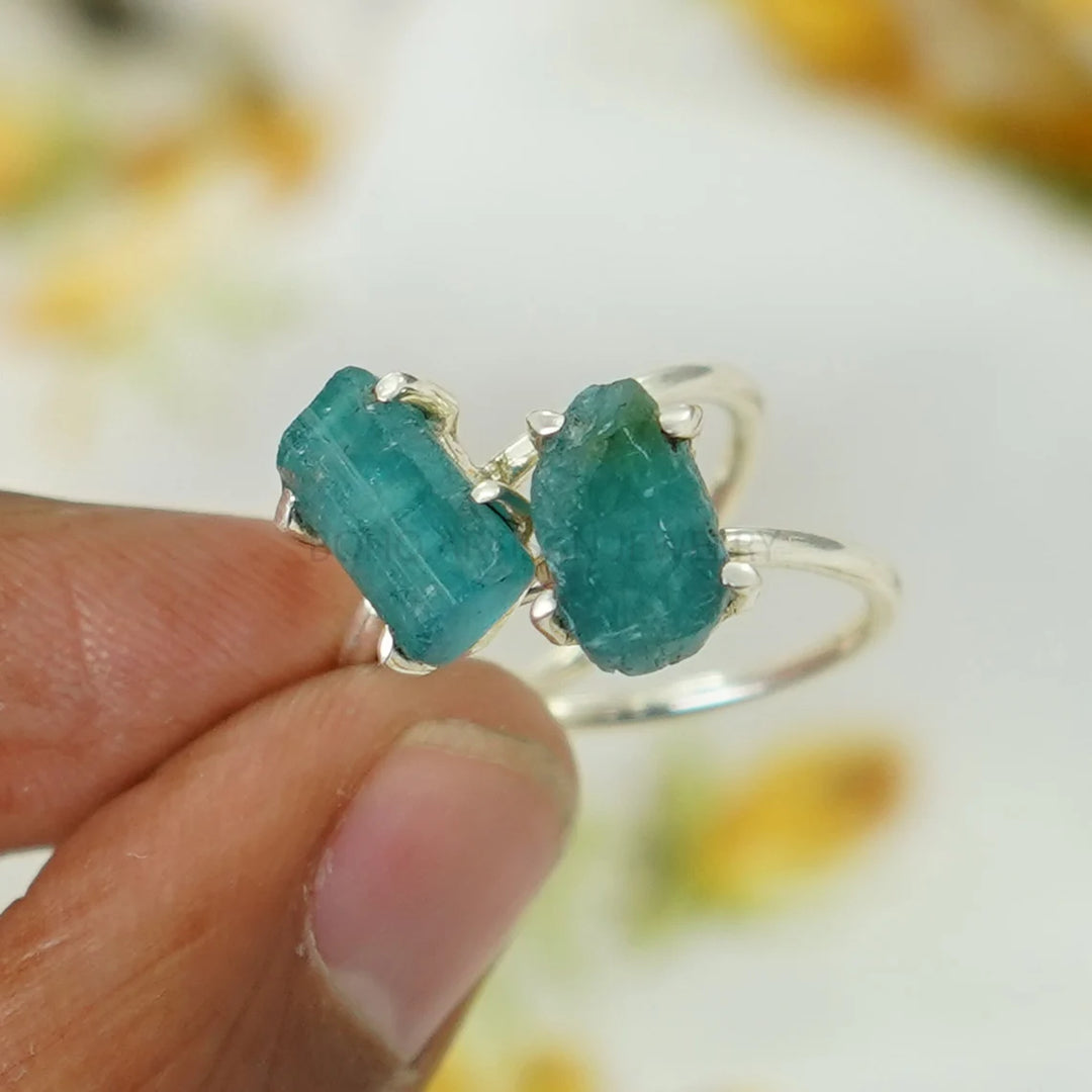 Raw Blue Tourmaline Ring: Sterling Silver Boho Jewelry