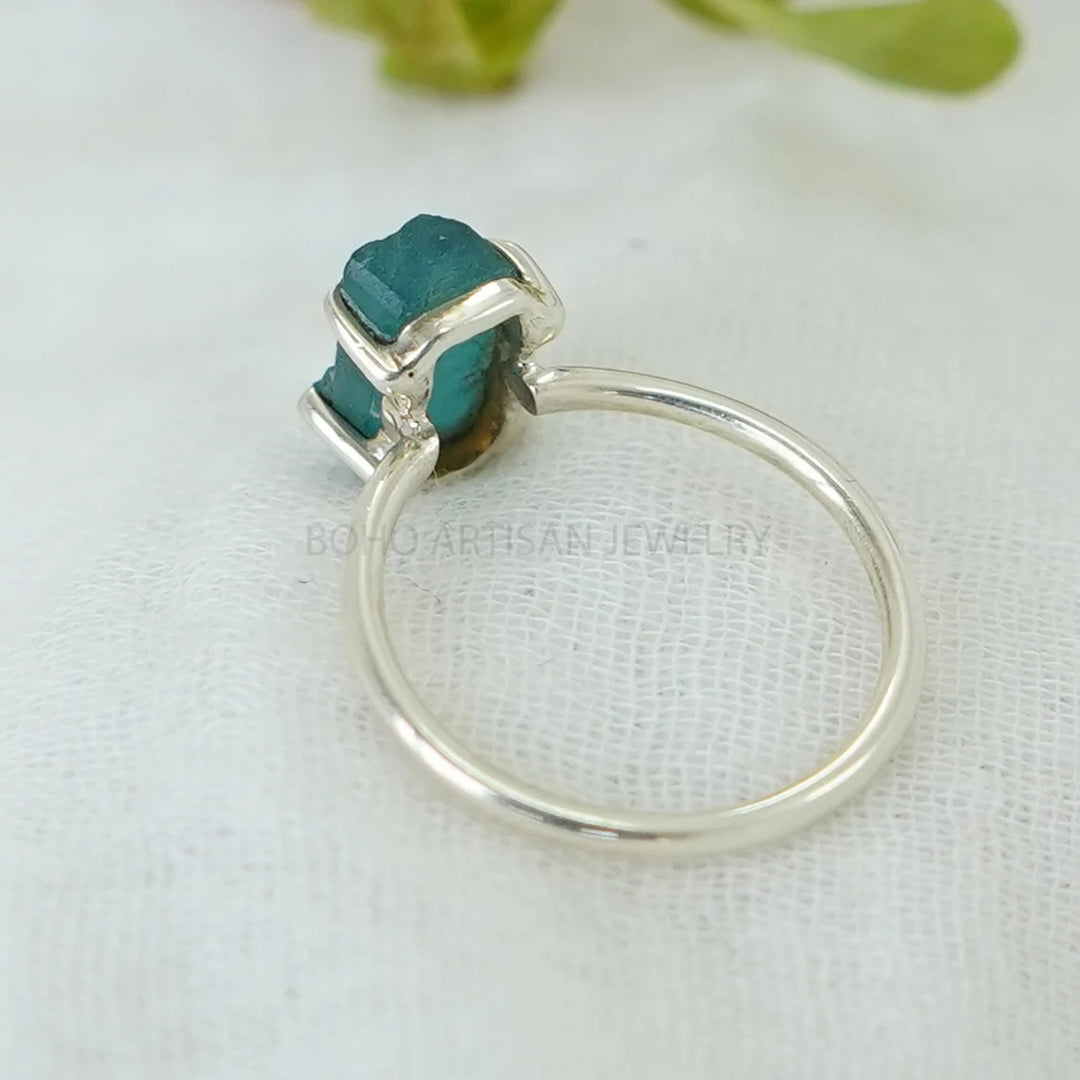 Raw Blue Tourmaline Ring: Sterling Silver Boho Jewelry