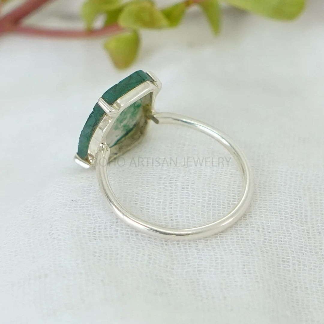 Moss Agate Ring: 925 Sterling Silver, Handmade Boho Jewelry