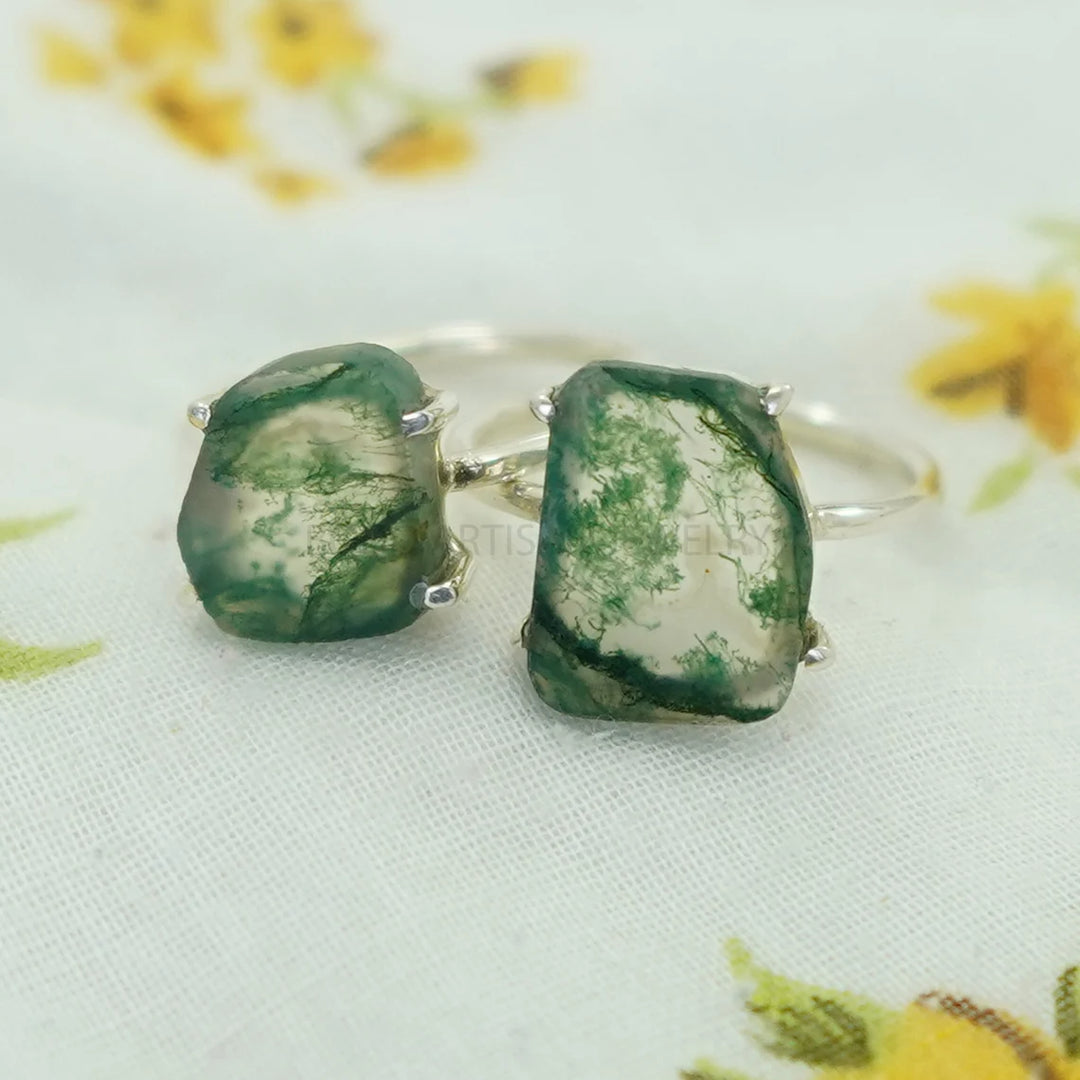 Moss Agate Ring: 925 Sterling Silver, Handmade Boho Jewelry