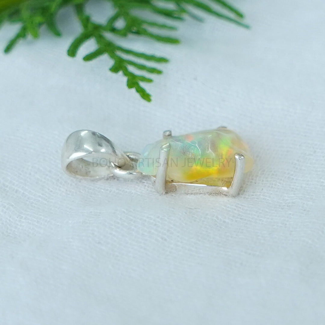 Raw Ethiopian Opal Pendant: Sterling Silver Boho Jewelry