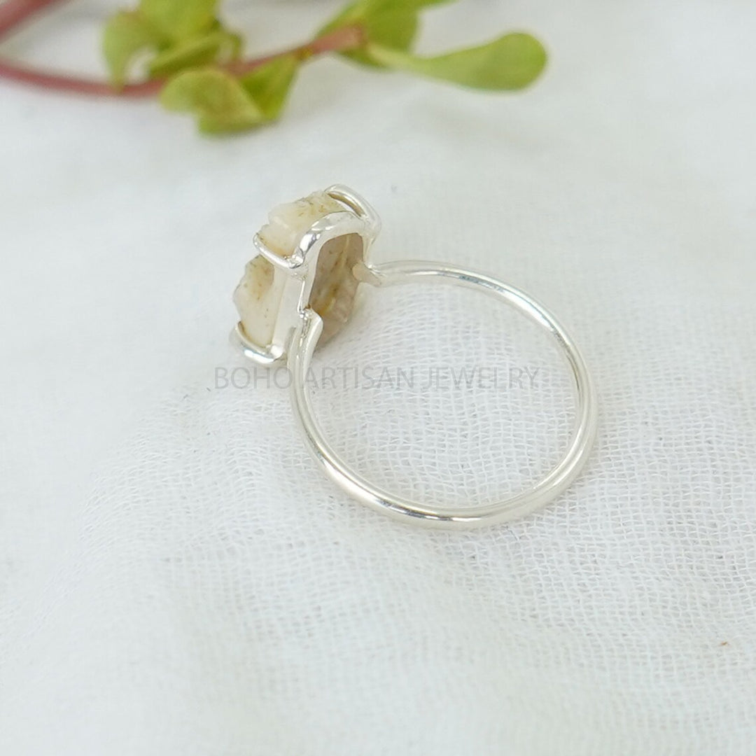 Raw White Coral Ring: Sterling Silver Boho Jewelry