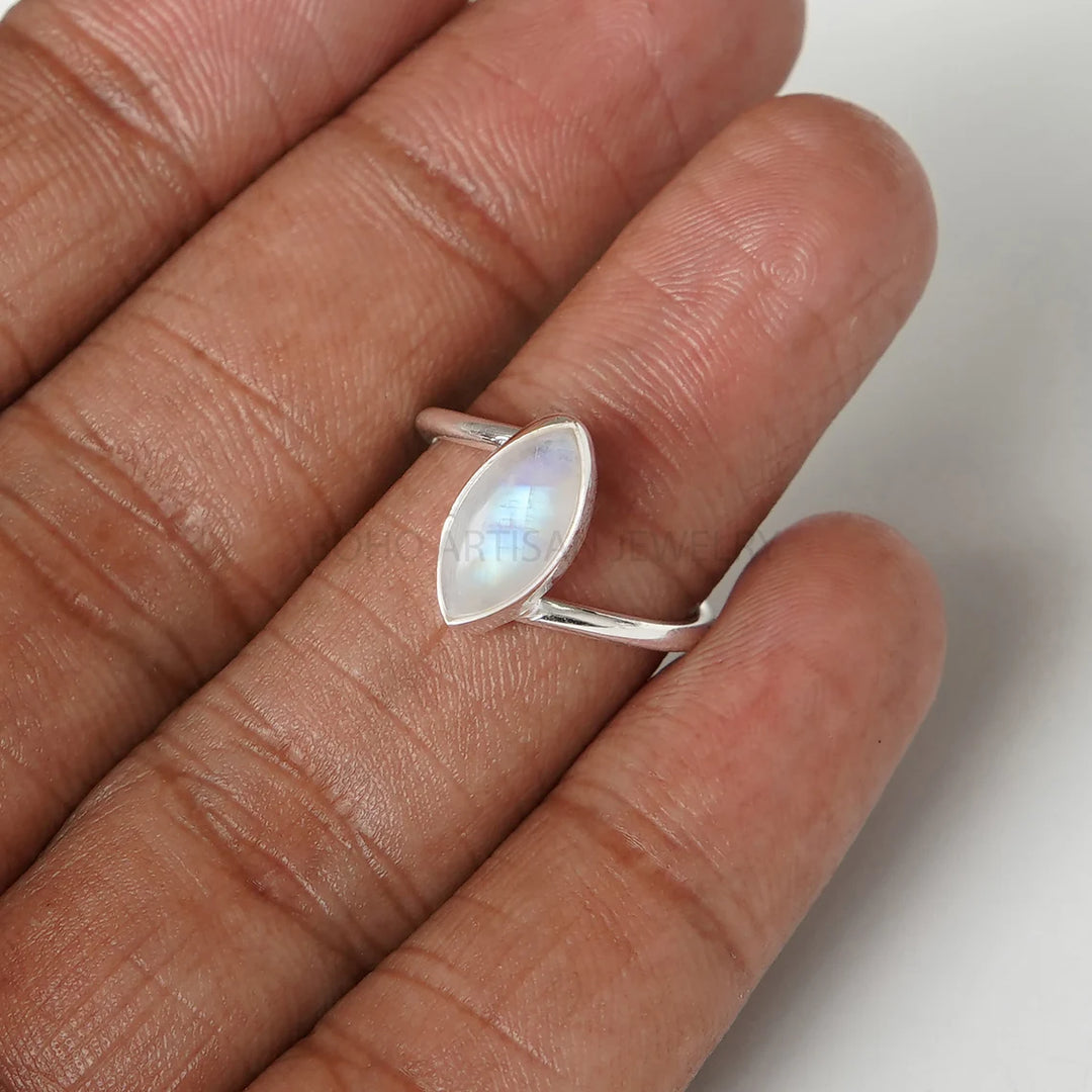 Marquise Moonstone Ring: Handmade 925 Sterling Silver Twisted Band