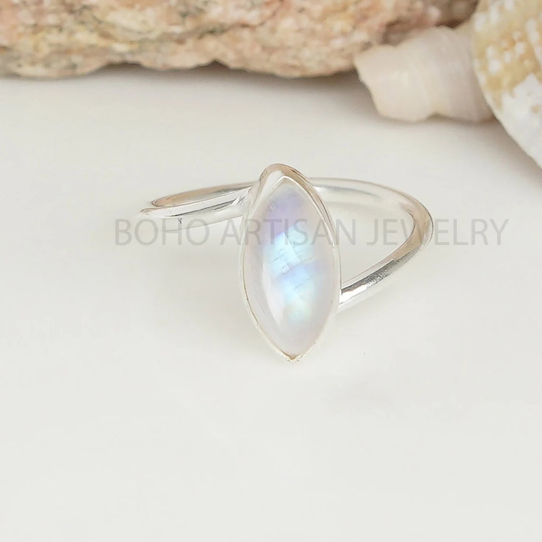 Marquise Moonstone Ring: Handmade 925 Sterling Silver Twisted Band