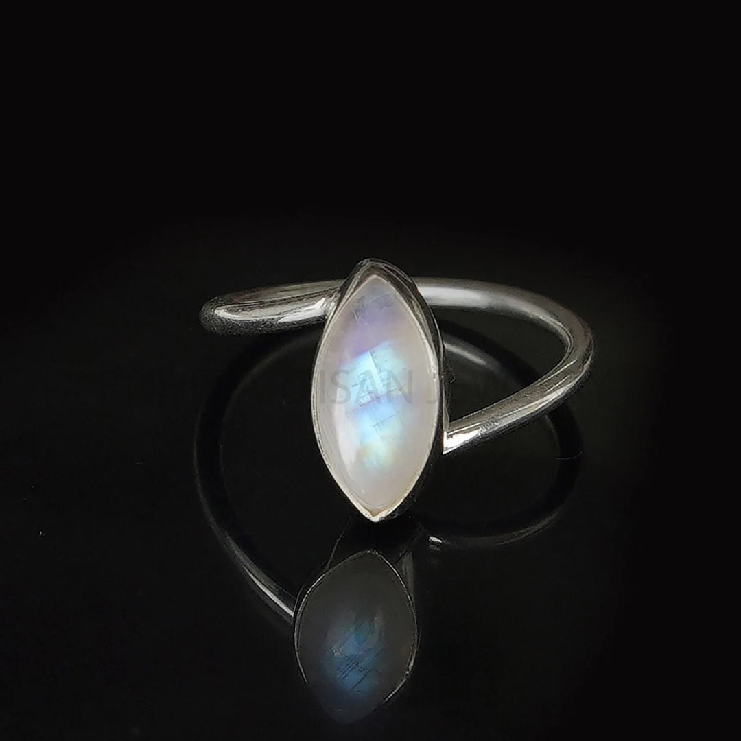 Marquise Moonstone Ring: Handmade 925 Sterling Silver Twisted Band