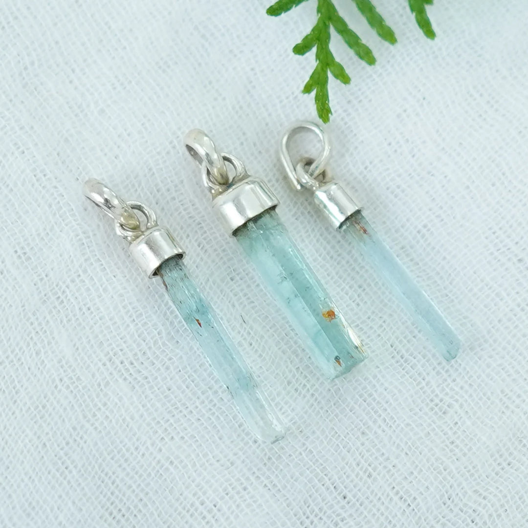 Raw Aquamarine Crystal Pendant: Sterling Silver Boho Jewelry