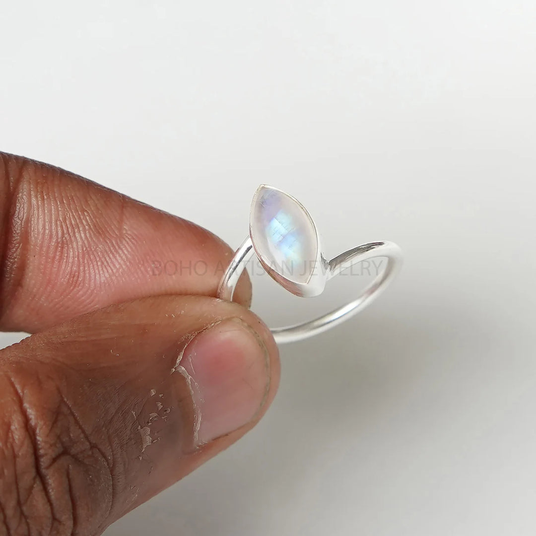 Marquise Moonstone Ring: Handmade 925 Sterling Silver Twisted Band