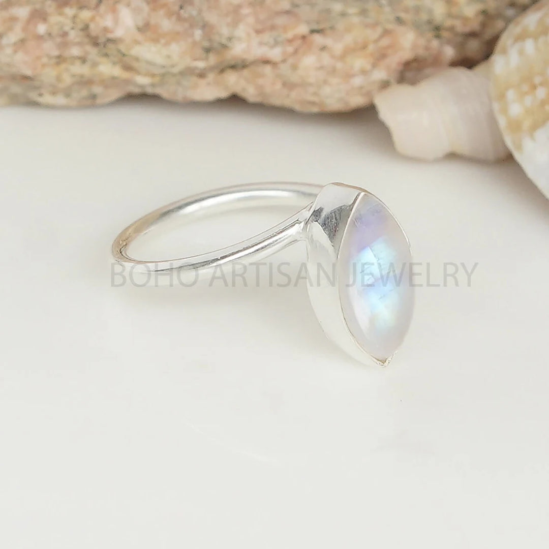 Marquise Moonstone Ring: Handmade 925 Sterling Silver Twisted Band