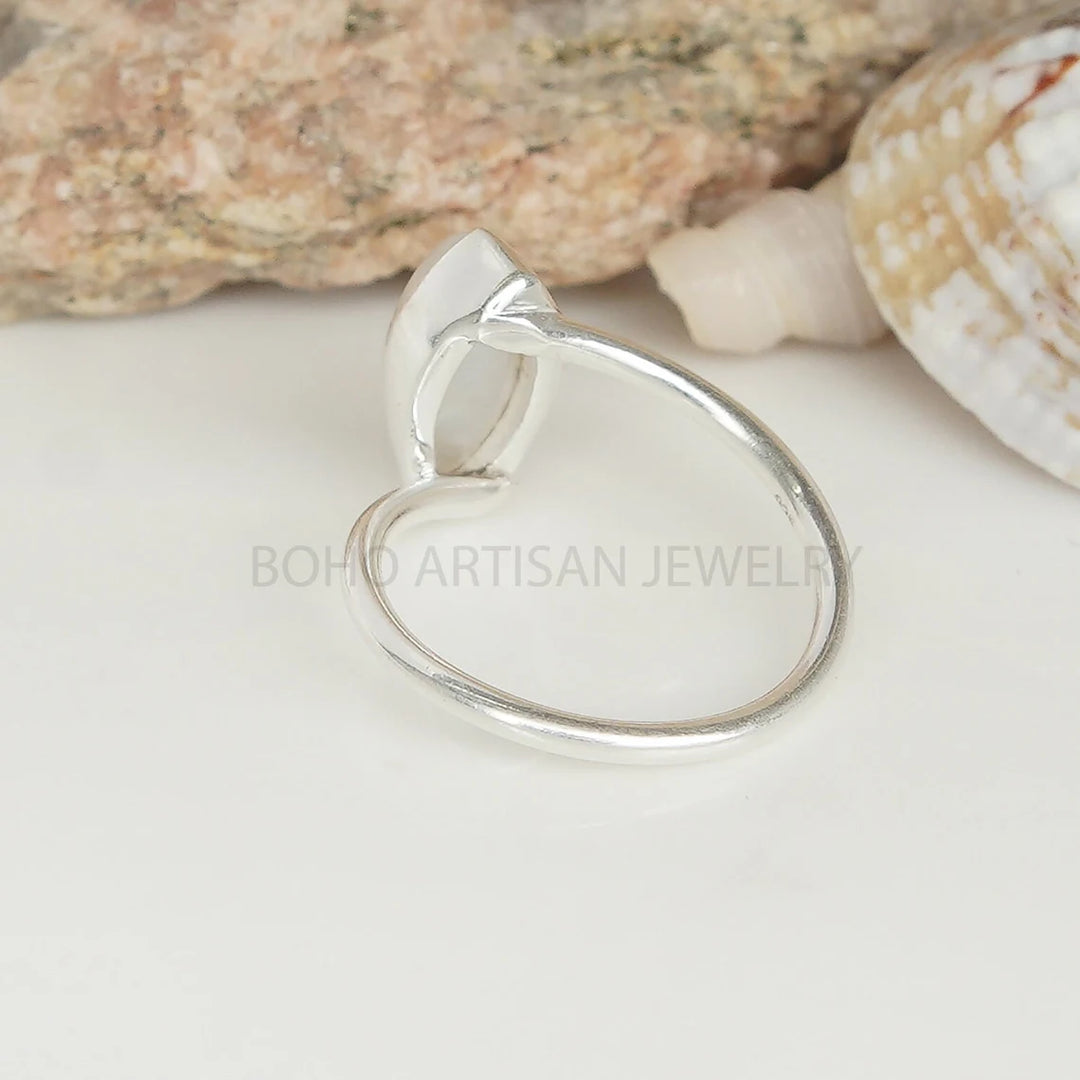 Marquise Moonstone Ring: Handmade 925 Sterling Silver Twisted Band