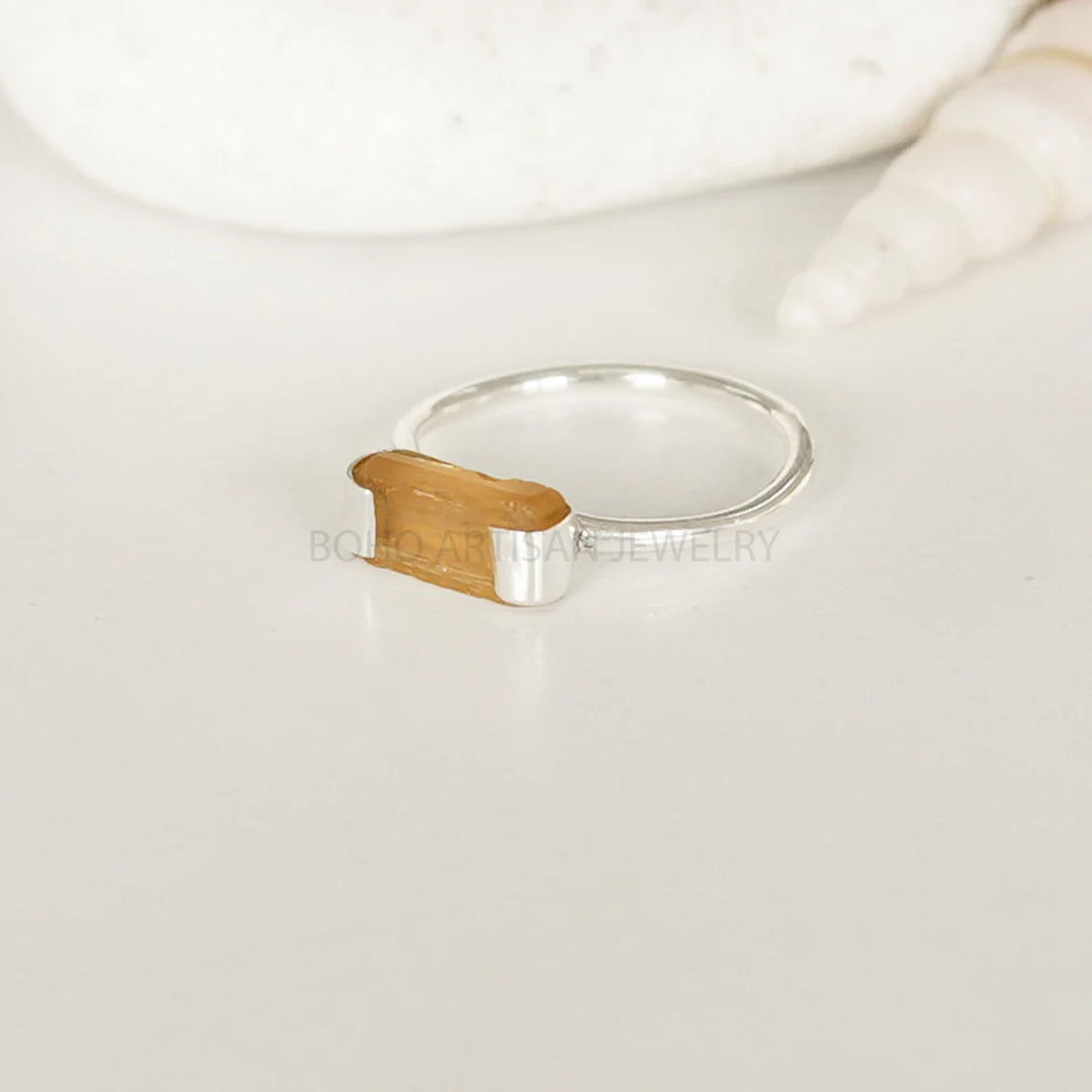 Raw Imperial Topaz Ring: 925 Sterling Silver Stackable Crystal Ring