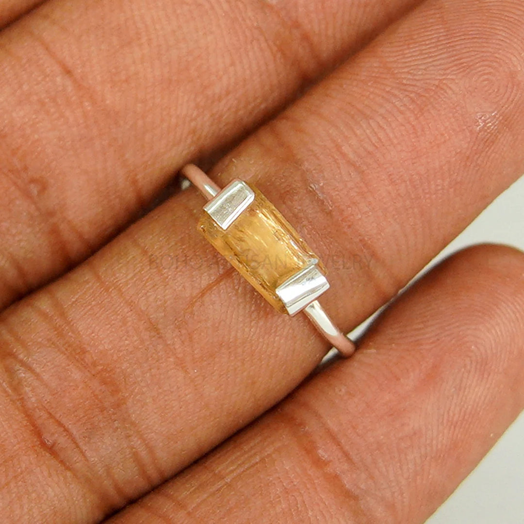 Raw Imperial Topaz Ring: 925 Sterling Silver Stackable Crystal Ring