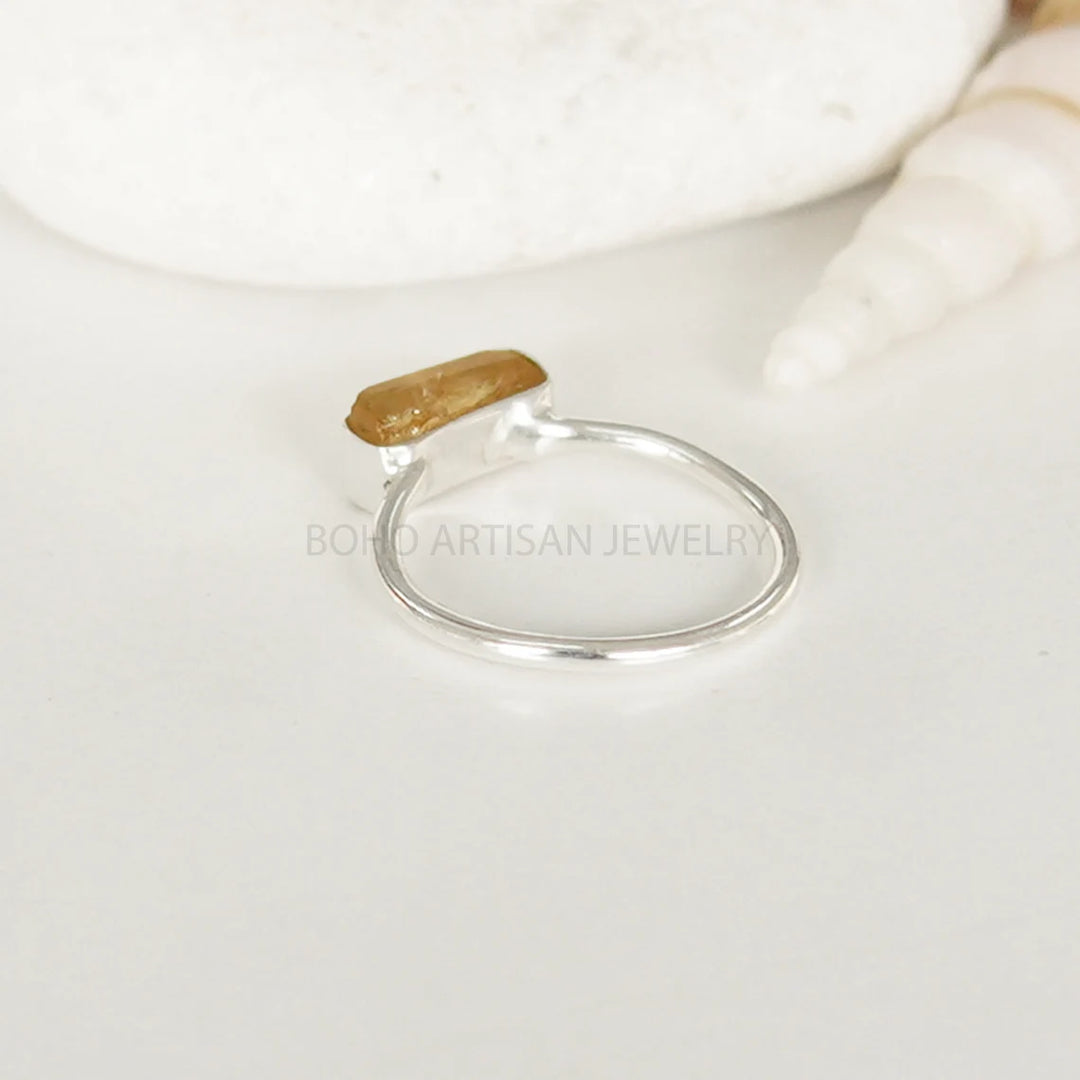 Raw Imperial Topaz Ring: 925 Sterling Silver Stackable Crystal Ring