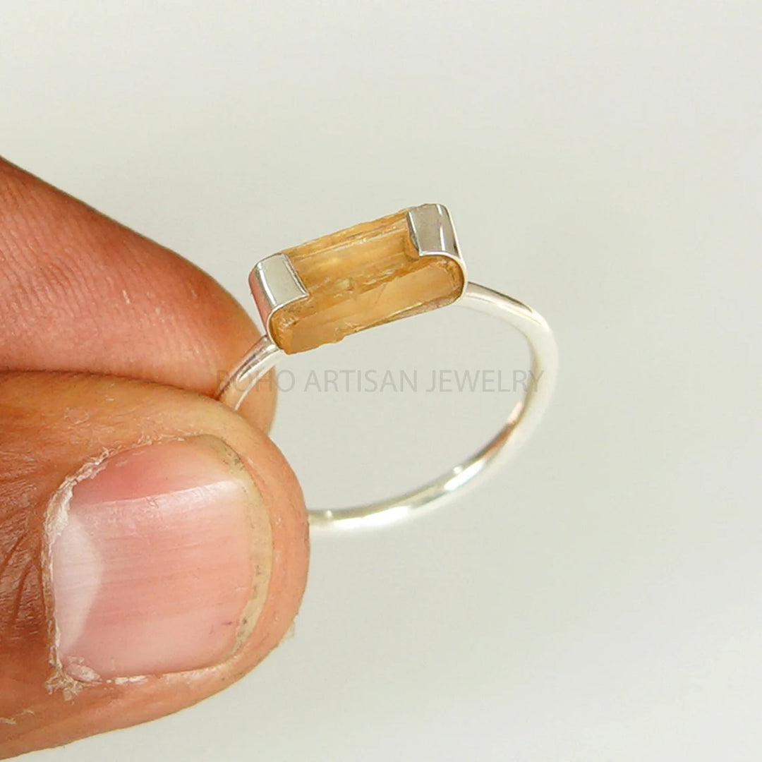 Raw Imperial Topaz Ring: 925 Sterling Silver Stackable Crystal Ring