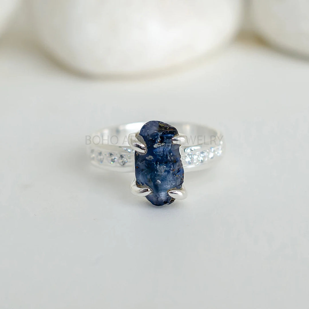 Raw Black Tourmaline Ring: Sterling Silver, Handmade Boho Jewelry