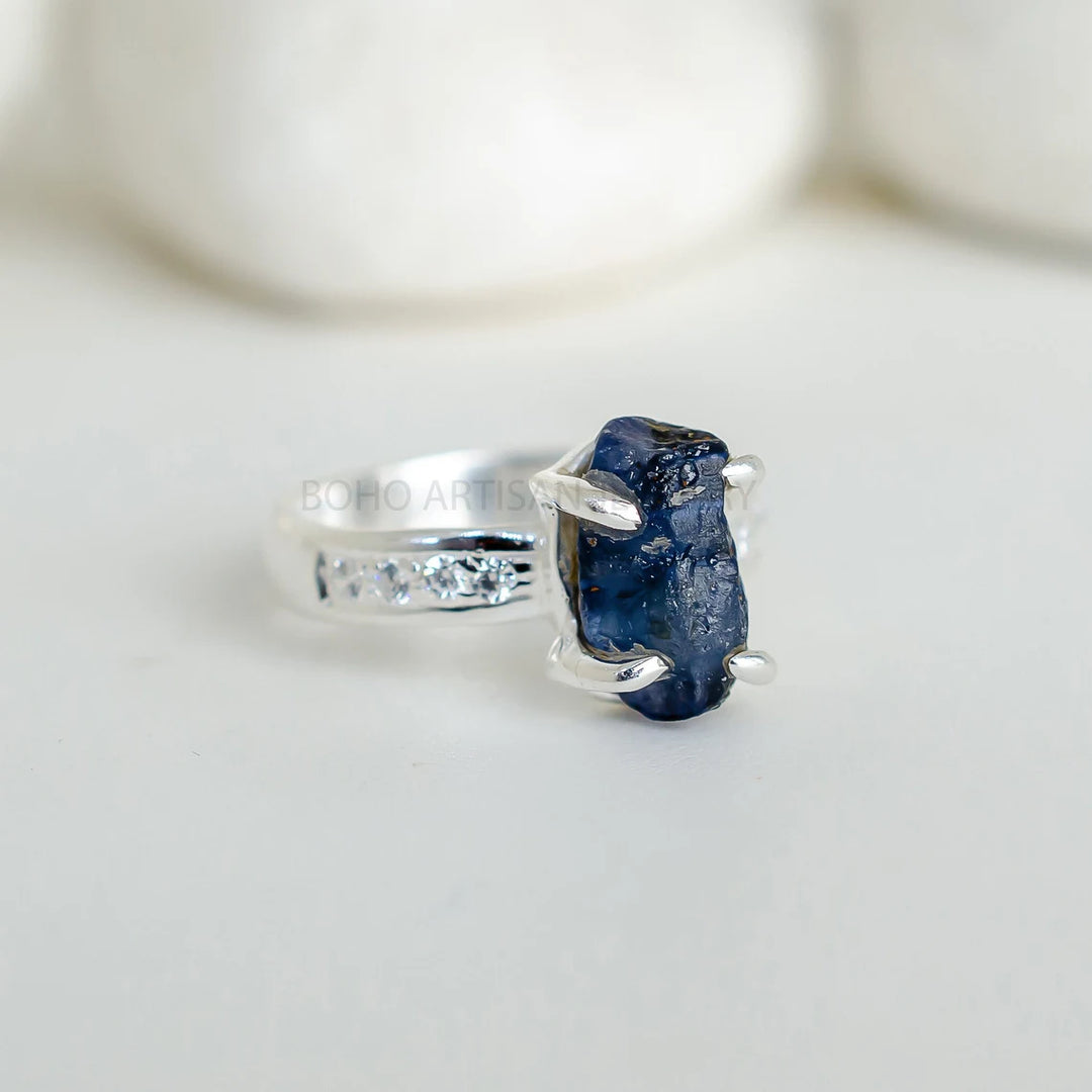 Raw Black Tourmaline Ring: Sterling Silver, Handmade Boho Jewelry