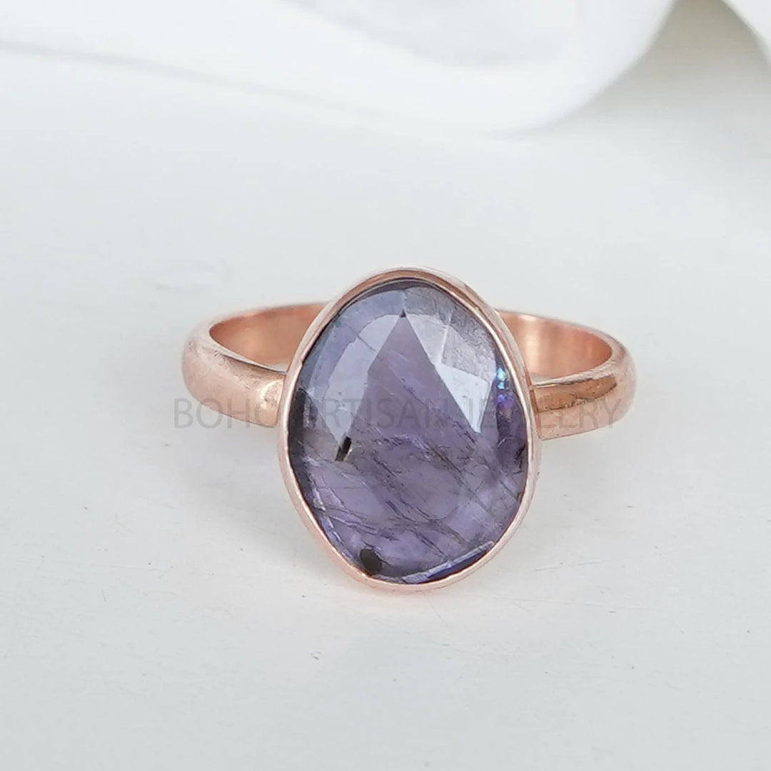 Raw Rainbow Moonstone Ring: 925 Sterling Silver, Rose Cut Gemstone