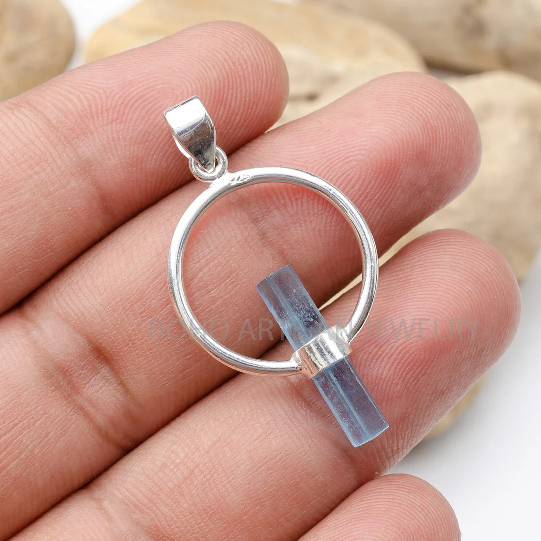 Raw Aquamarine Pendant: Sterling Silver Crystal Necklace, March Birthstone