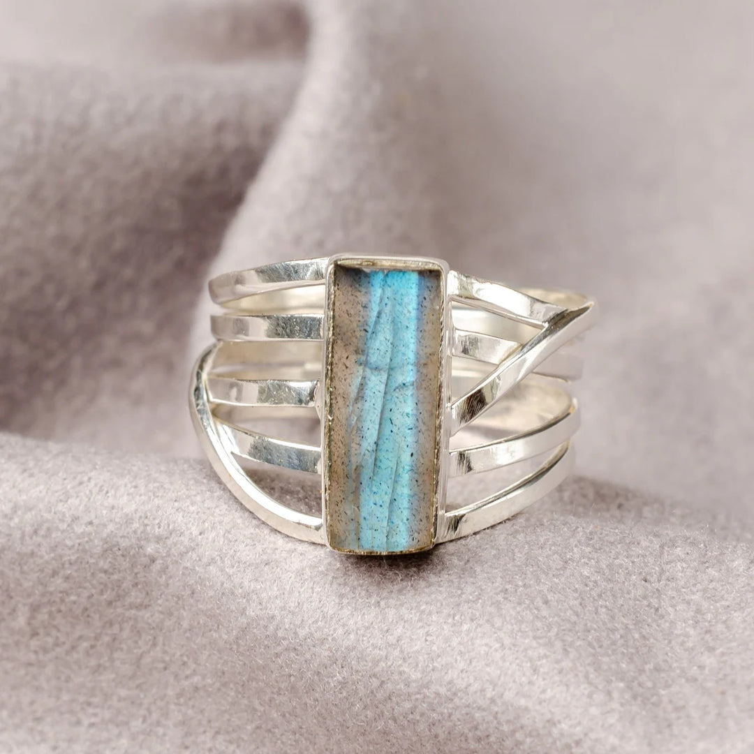 Raw Gemstone Spiral Ring: Sterling Silver Multi-Stone Birthstone Jewelry