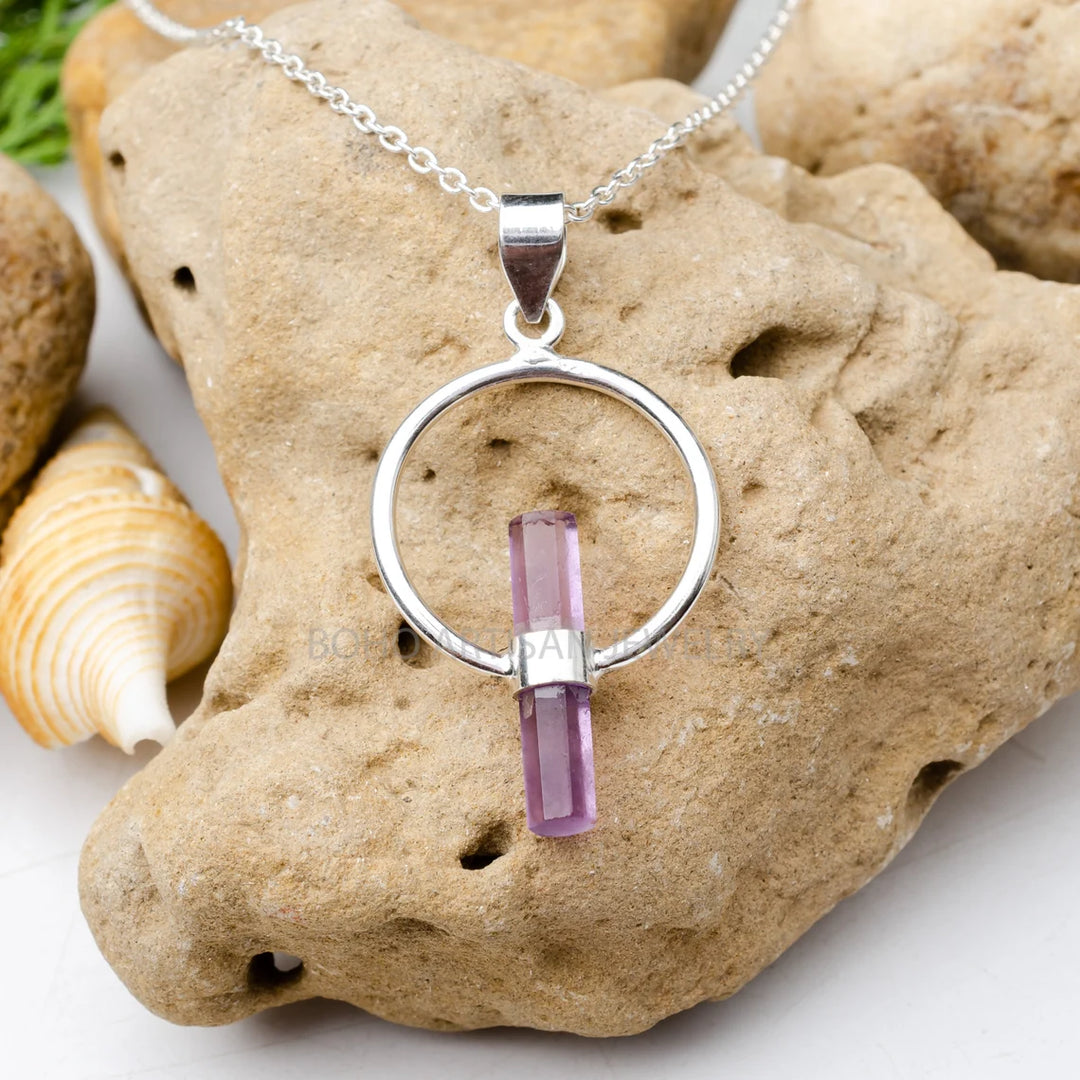 Raw Aquamarine Pendant: Sterling Silver Crystal Necklace, March Birthstone