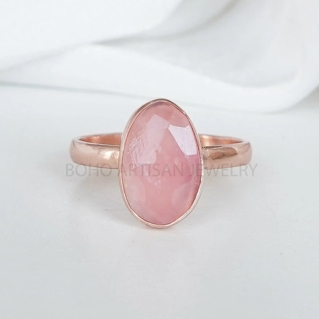 Raw Rainbow Moonstone Ring: 925 Sterling Silver, Rose Cut Gemstone
