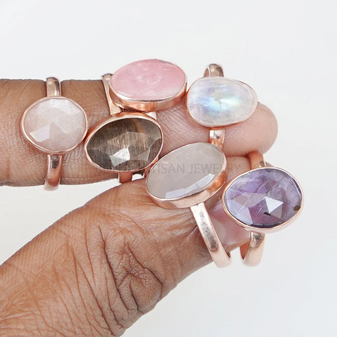Raw Rainbow Moonstone Ring: 925 Sterling Silver, Rose Cut Gemstone