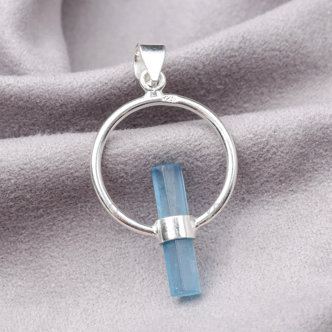 Raw Aquamarine Pendant: Sterling Silver Crystal Necklace, March Birthstone