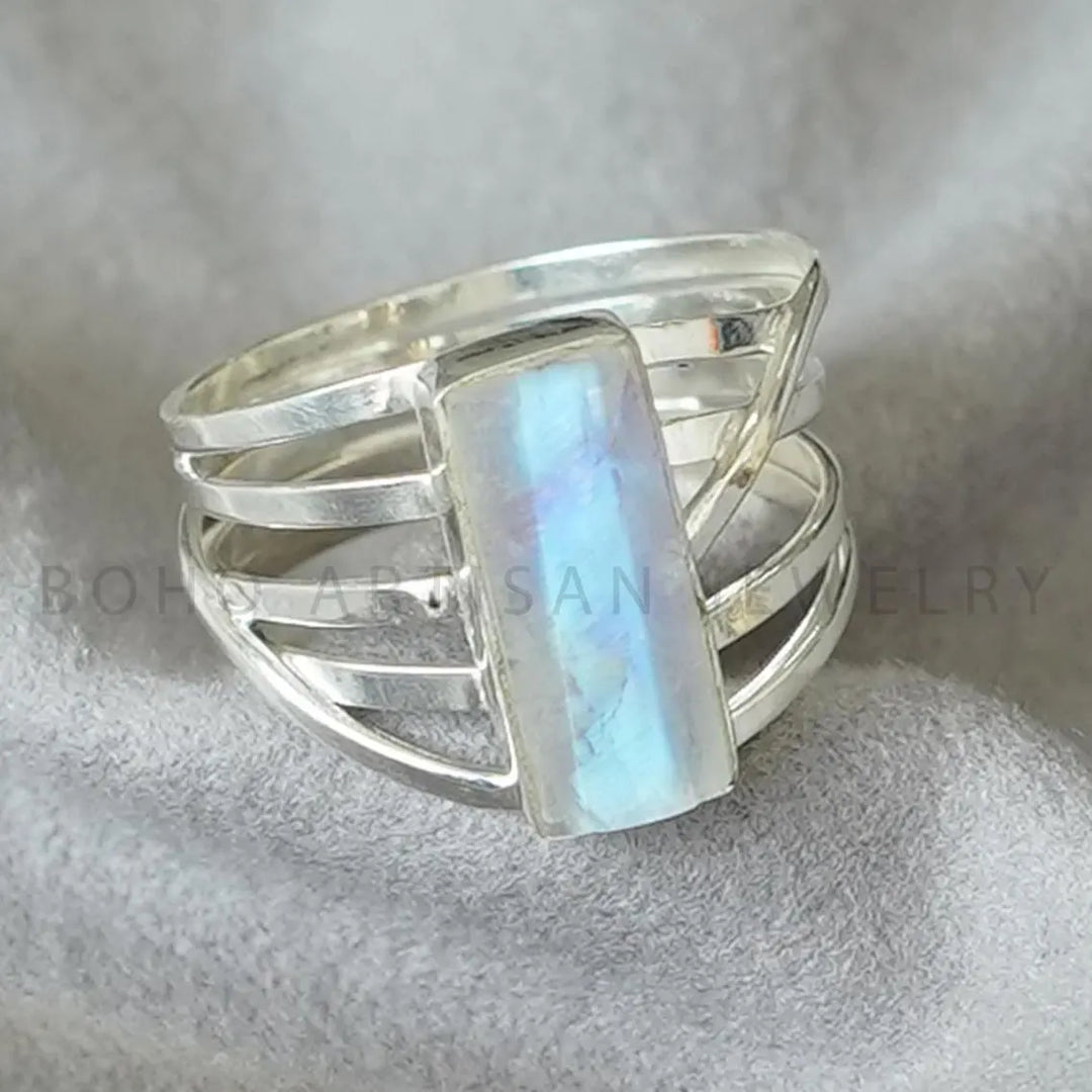 Raw Gemstone Spiral Ring: Sterling Silver Multi-Stone Birthstone Jewelry
