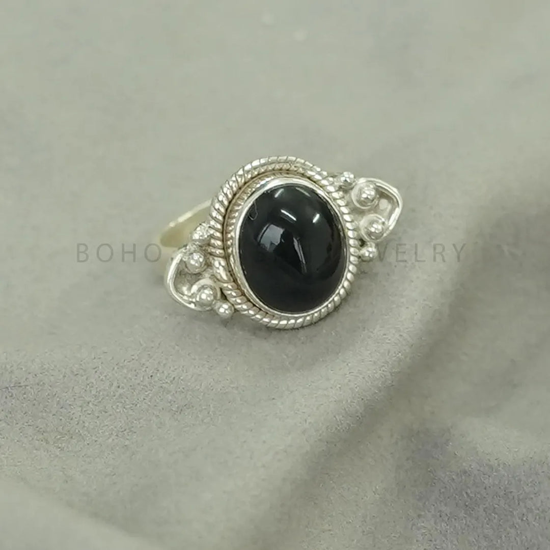 Black Obsidian Sterling Silver Ring: Handmade Statement Jewelry