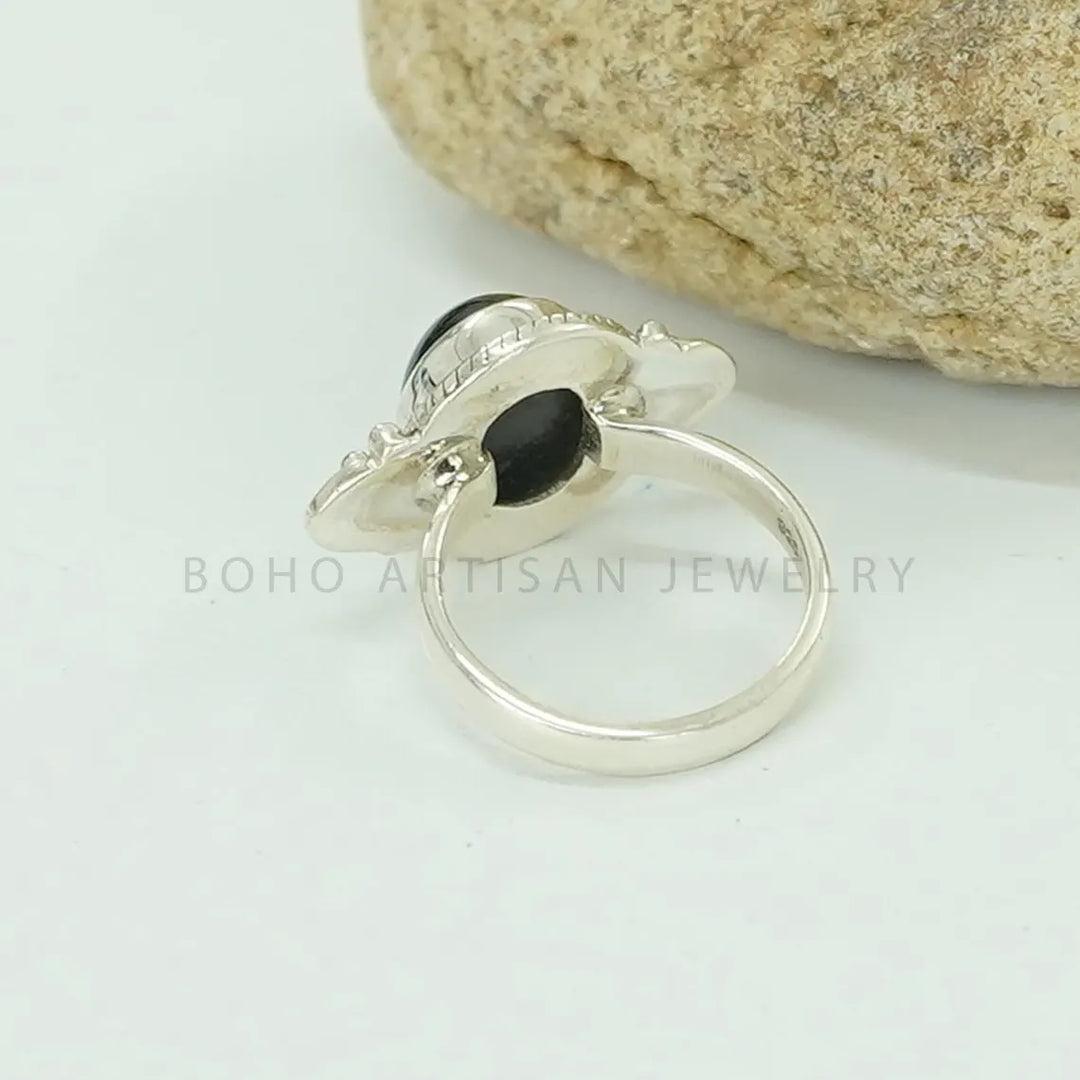 Black Obsidian Sterling Silver Ring: Handmade Statement Jewelry