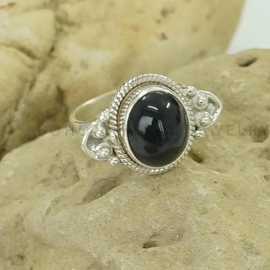 Black Obsidian Sterling Silver Ring: Handmade Statement Jewelry