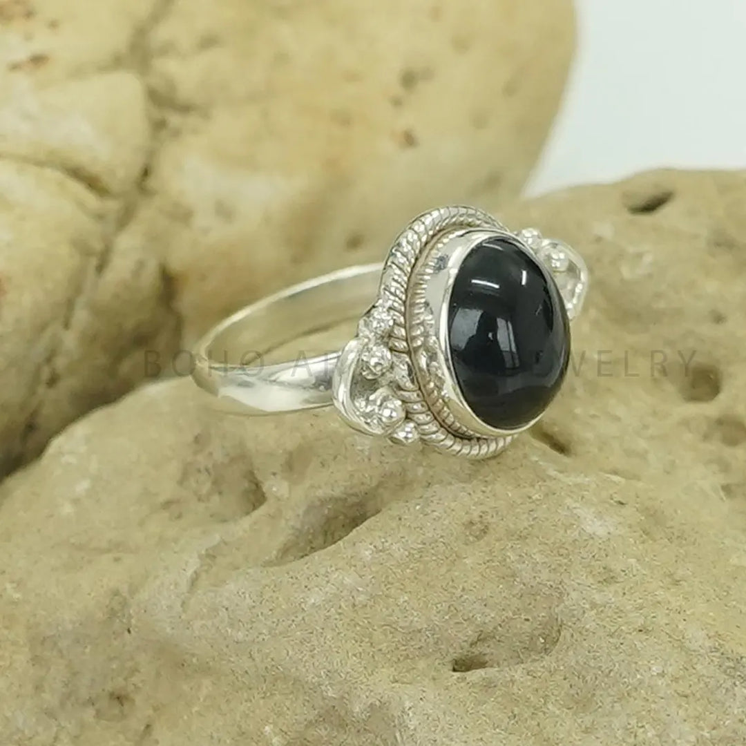 Black Obsidian Sterling Silver Ring: Handmade Statement Jewelry