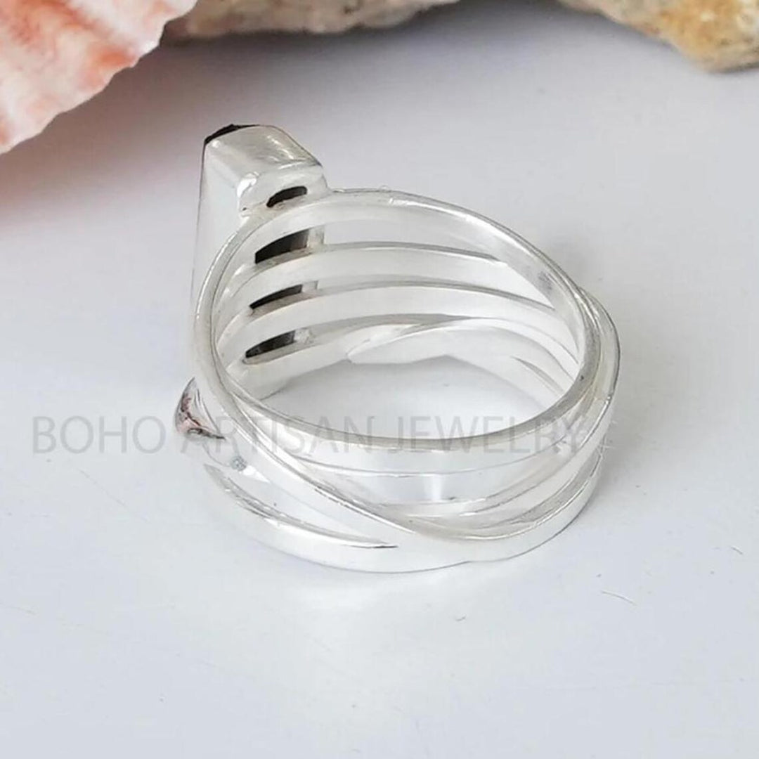 Raw Black Tourmaline Ring: Sterling Silver Spiral Stackable Ring