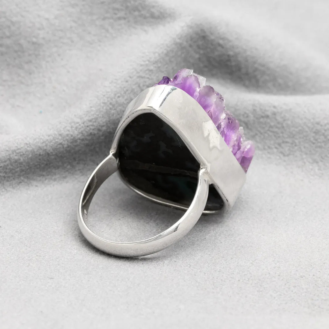 Raw Amethyst Geode Ring: Chunky Sterling Silver Crystal Statement Jewelry
