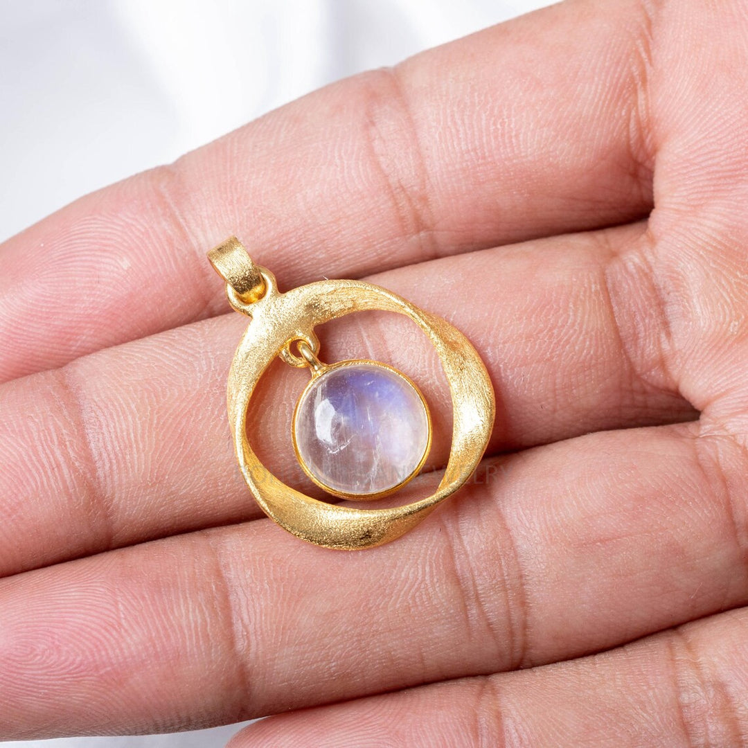 Blue Moonstone Gold Pendant: 925 Sterling Silver, July Birthstone