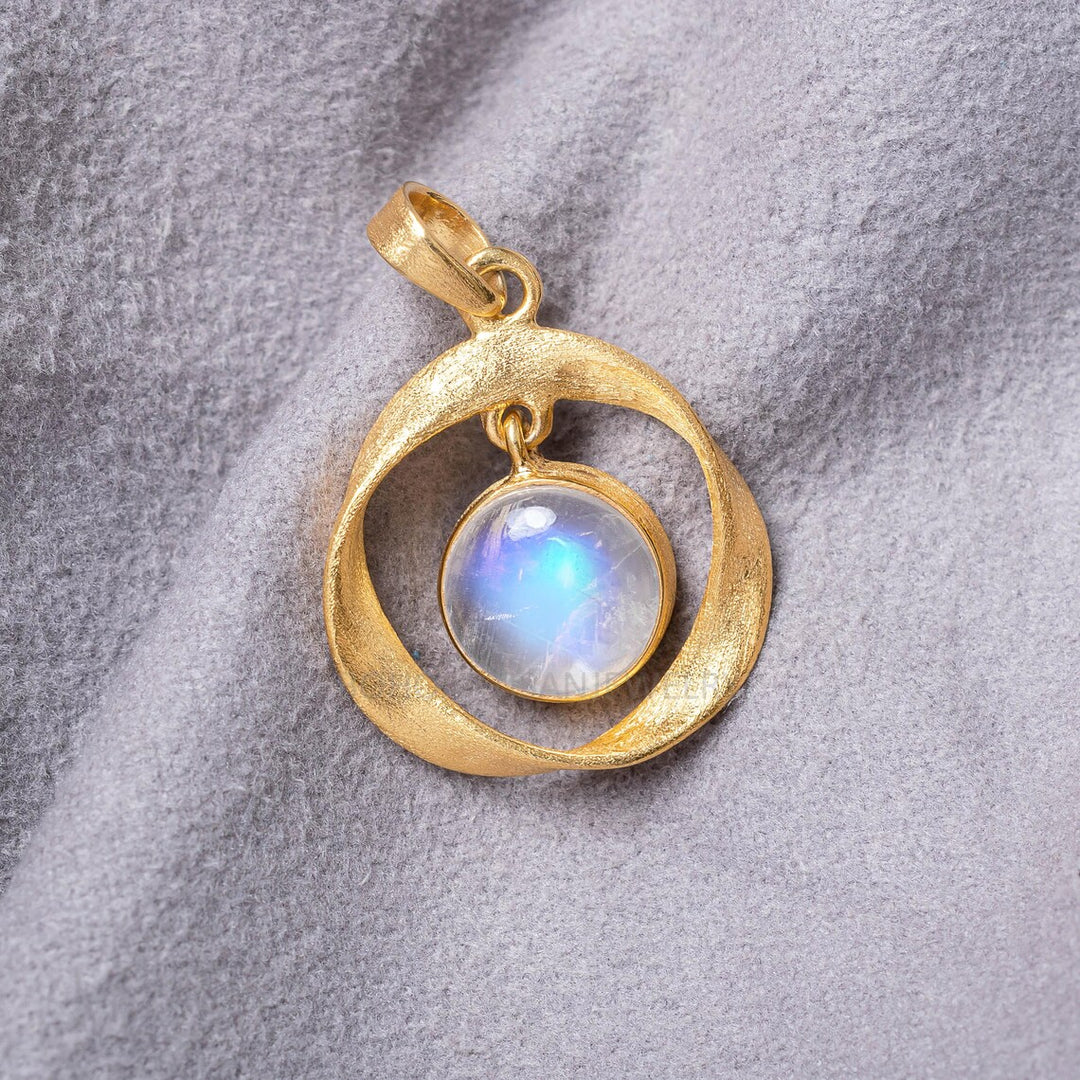 Blue Moonstone Gold Pendant: 925 Sterling Silver, July Birthstone