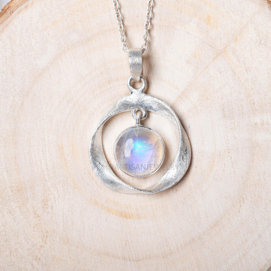 Blue Moonstone Gold Pendant: 925 Sterling Silver, July Birthstone